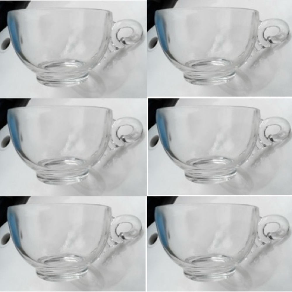 Vintage Set of 6 Hazel-Atlas Parti-Ade Art Decor Clear Wing Handle Cups 3.5”